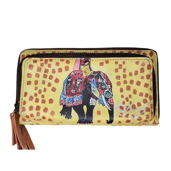 Artistic Expressions by Sharif 1827 VTG Hand Painted Elephant Zip Around Wallet - Picture 11 of 11